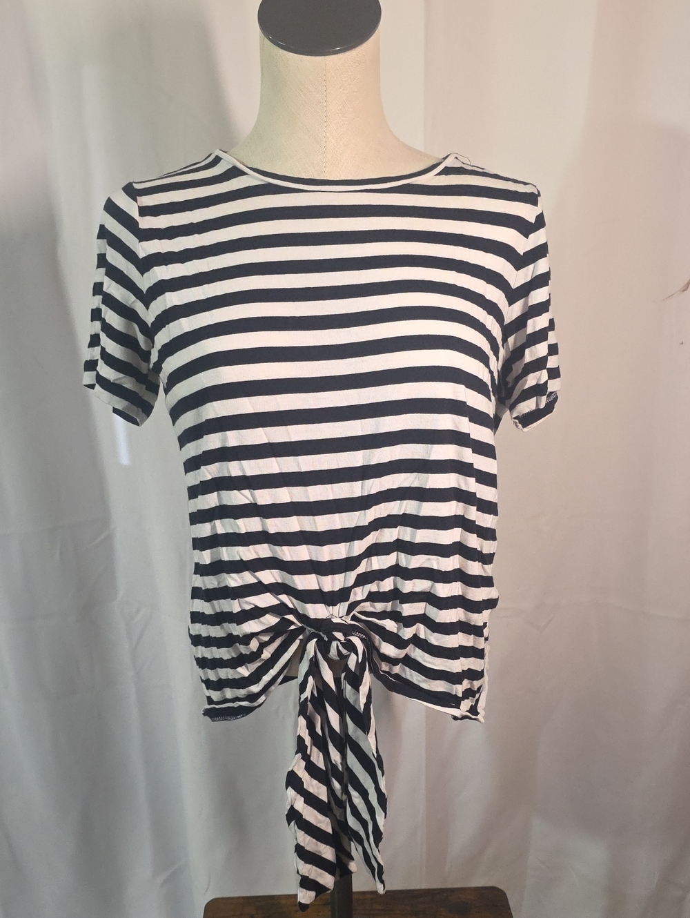 Michael Kors Black & White Striped Tie-Front Crop Top